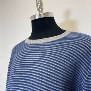 Qi Cashmere Men’s Gray & Blue Striped 100% Cashmere Pullover Sweater